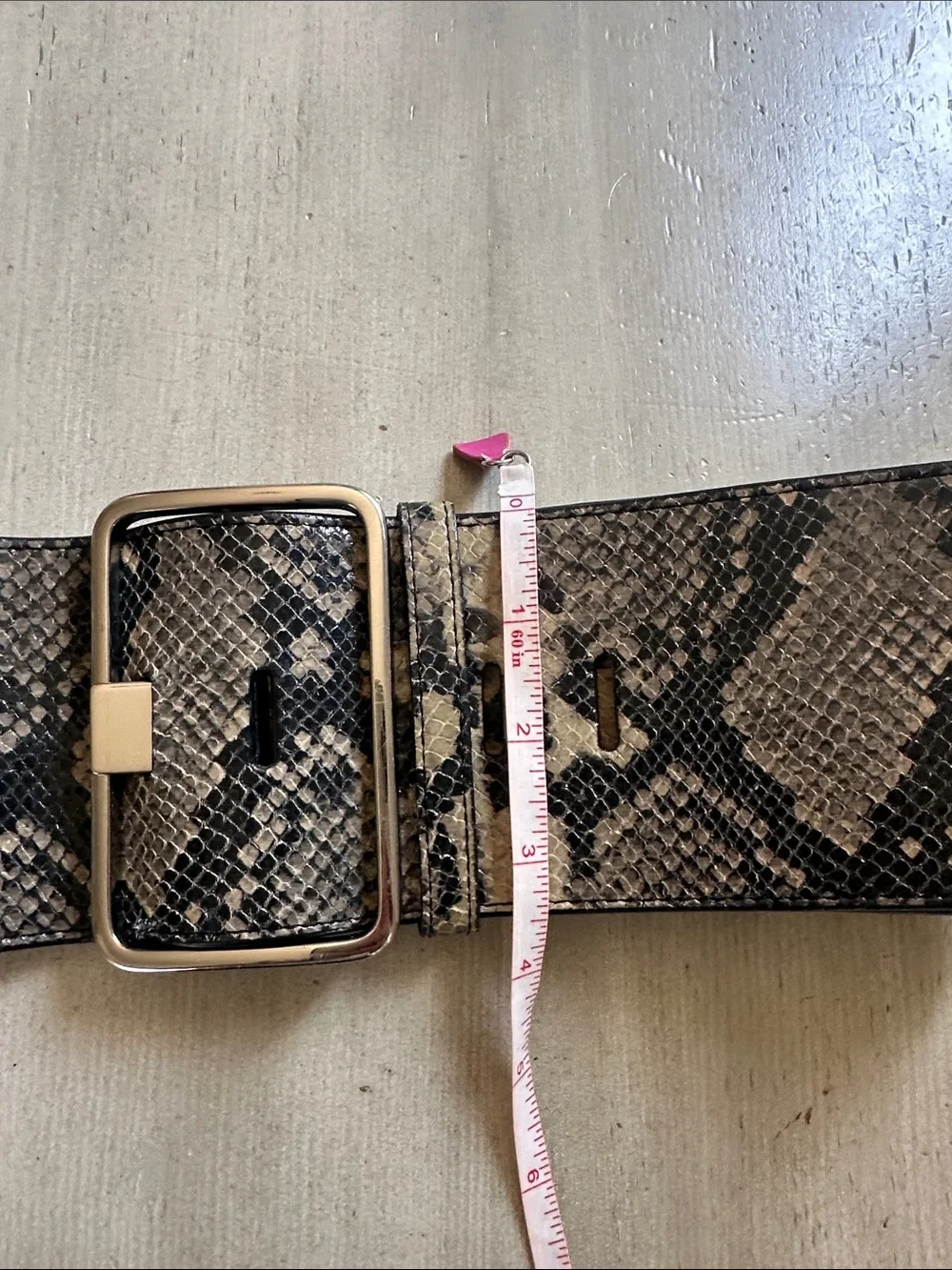 Vintage Club Monaco Women’s Large Leather Meredith Tiga Belt in Taupe Snakeskin